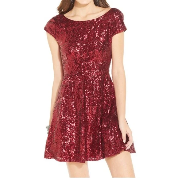 B Darlin | Dresses | B Darlin Red Sequin Cap Sleeve Dress | Poshmark